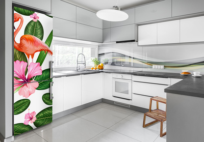 Foto nálepka na ledničku Plameňáci a květiny