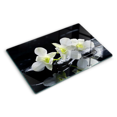 Skleněná krájecí deska Orchideje na černém pozadí