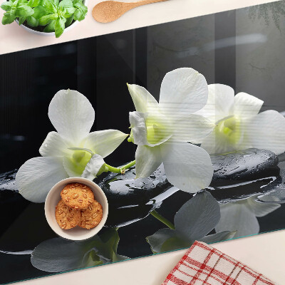 Skleněná krájecí deska Orchideje na černém pozadí