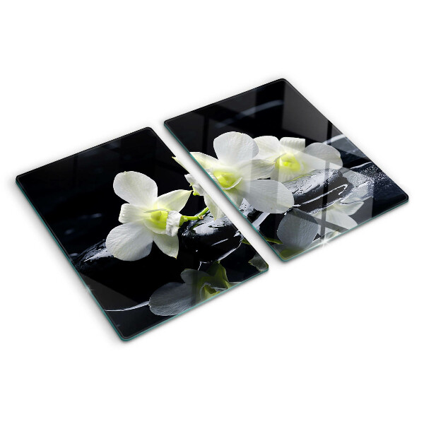 Skleněná krájecí deska Orchideje na černém pozadí