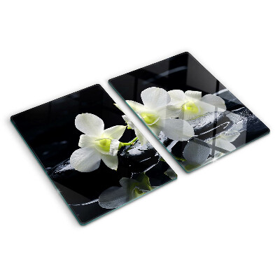 Skleněná krájecí deska Orchideje na černém pozadí