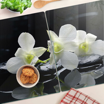 Skleněná krájecí deska Orchideje na černém pozadí