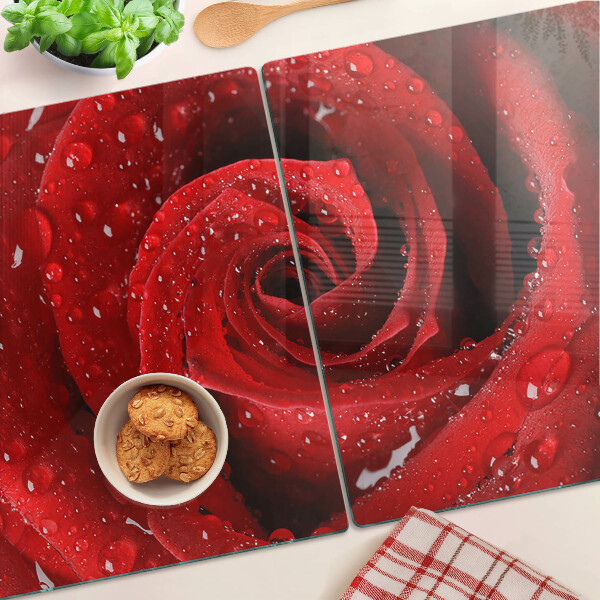 Skleněná krájecí deska Červená růže s kapkami vody