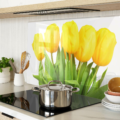 Krájecí prkénko skleněné Žluté tulipány na zeleném pozadí
