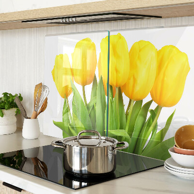 Krájecí prkénko skleněné Žluté tulipány na zeleném pozadí