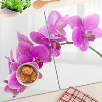 Krájecí prkénko skleněné Květy orchidejí v odstínech růžové