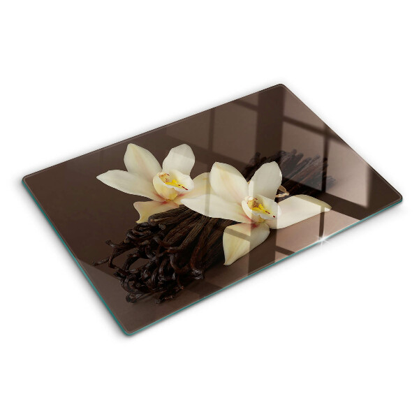 Skleněná krájecí deska Orchideje a vanilkové lusky
