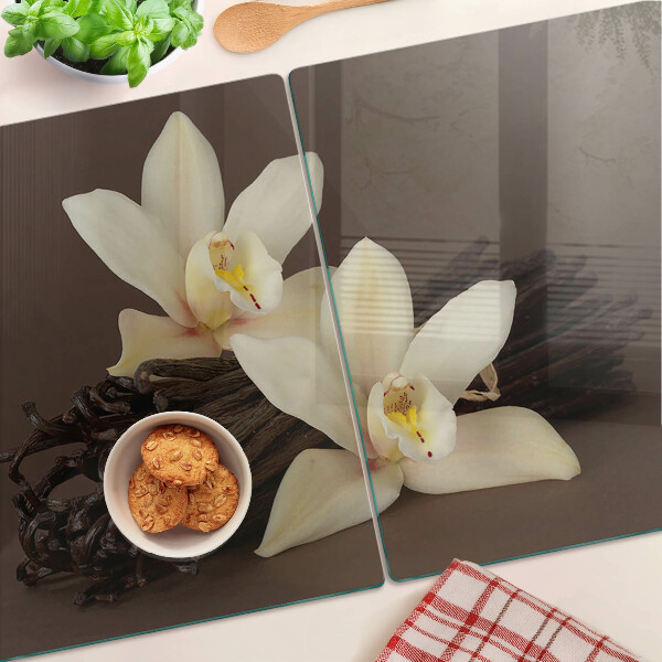 Skleněná krájecí deska Orchideje a vanilkové lusky