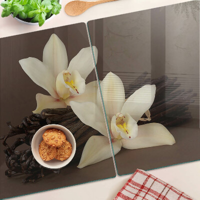 Skleněná krájecí deska Orchideje a vanilkové lusky