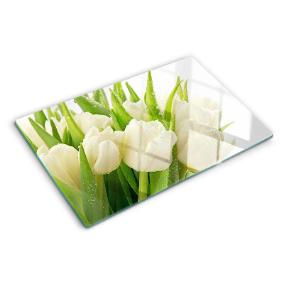 Skleněné krájecí prkénko Tulipány v kapkách vody