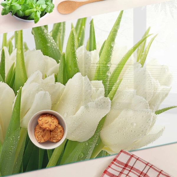 Skleněné krájecí prkénko Tulipány v kapkách vody