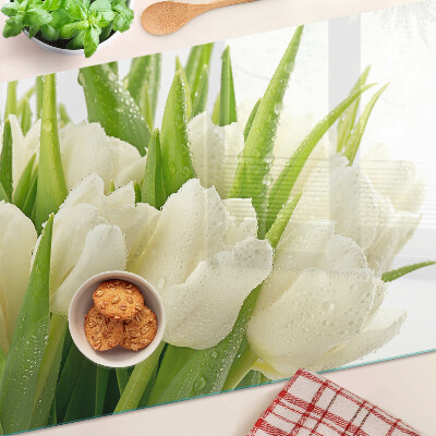 Skleněné krájecí prkénko Tulipány v kapkách vody