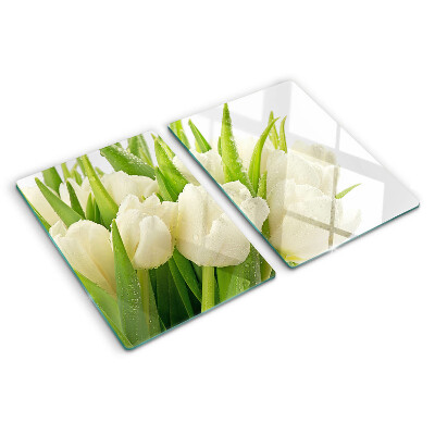 Skleněné krájecí prkénko Tulipány v kapkách vody