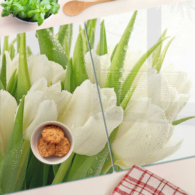 Skleněné krájecí prkénko Tulipány v kapkách vody