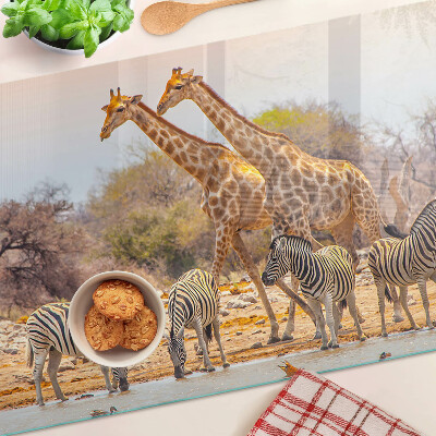 Skleněná krájecí deska Zebra a žirafa v jejich přirozeném prostředí