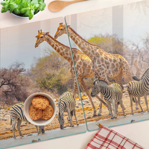 Skleněná krájecí deska Zebra a žirafa v jejich přirozeném prostředí
