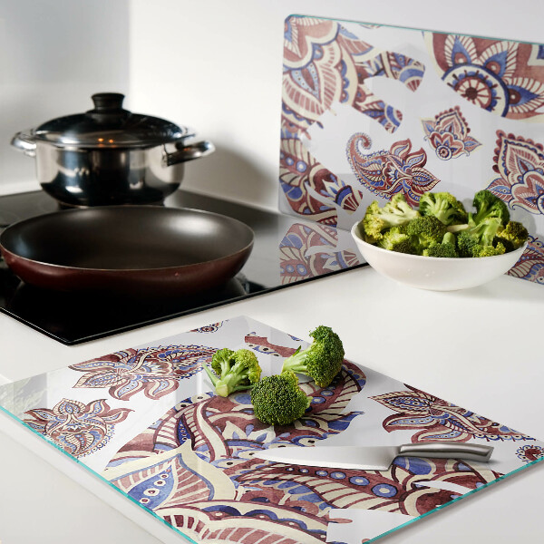 Krájecí prkénko skleněné Paisley motiv s květinami