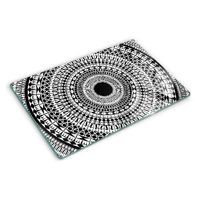 Skleněná deska do kuchyně Mandala v odstínech černé a bílé