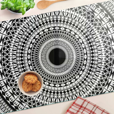 Skleněná deska do kuchyně Mandala v odstínech černé a bílé