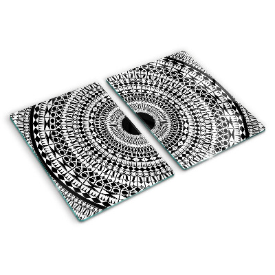 Skleněná deska do kuchyně Mandala v odstínech černé a bílé