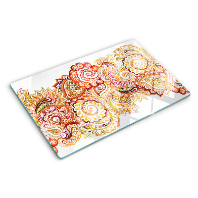 Krájecí prkénko skleněné Paisley motiv v odstínech červené a zlaté