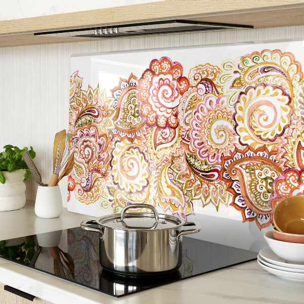 Krájecí prkénko skleněné Paisley motiv v odstínech červené a zlaté