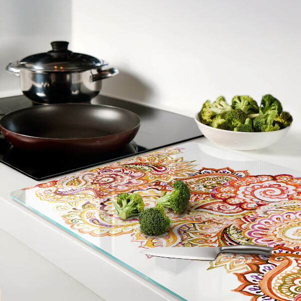 Krájecí prkénko skleněné Paisley motiv v odstínech červené a zlaté