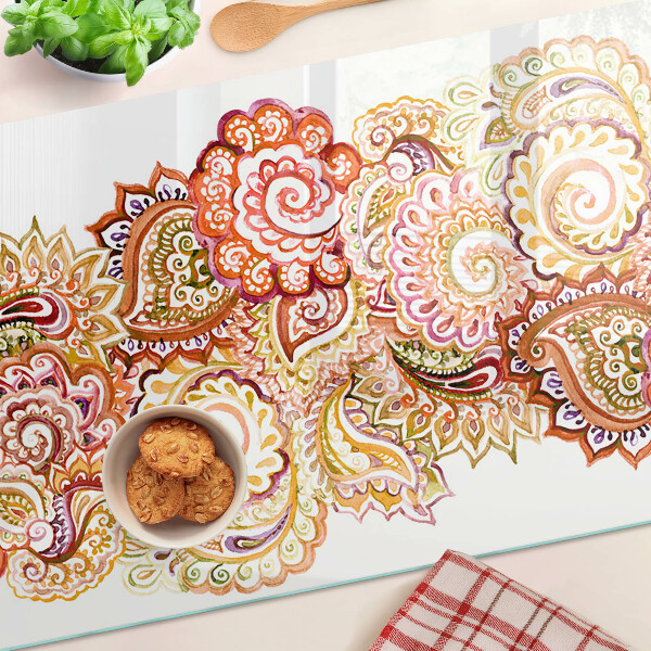 Krájecí prkénko skleněné Paisley motiv v odstínech červené a zlaté