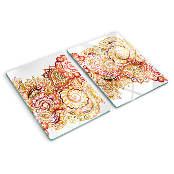 Krájecí prkénko skleněné Paisley motiv v odstínech červené a zlaté