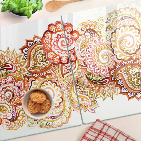 Krájecí prkénko skleněné Paisley motiv v odstínech červené a zlaté