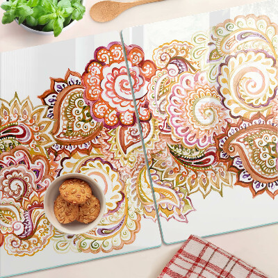 Krájecí prkénko skleněné Paisley motiv v odstínech červené a zlaté