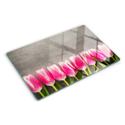 Skleněné krájecí prkénko Tulipány na šedém pozadí