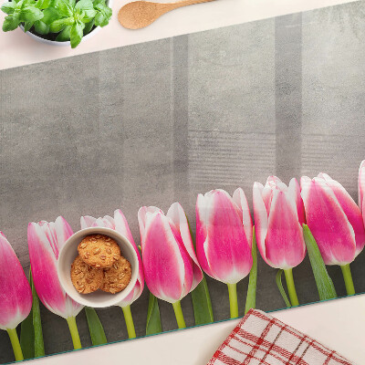 Skleněné krájecí prkénko Tulipány na šedém pozadí