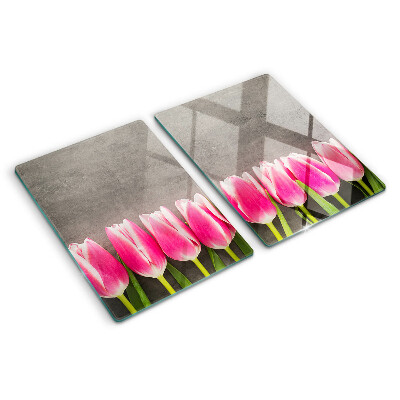 Skleněné krájecí prkénko Tulipány na šedém pozadí