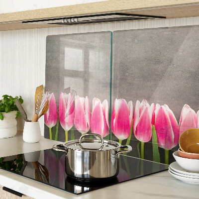 Skleněné krájecí prkénko Tulipány na šedém pozadí