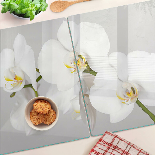Skleněná deska do kuchyně Orchideje na zrcadlovém pozadí
