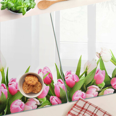 Skleněná krájecí deska Tulipány v pastelových barvách