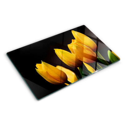 Krájecí prkénko skleněné Žluté tulipány na černém pozadí