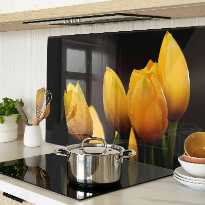 Krájecí prkénko skleněné Žluté tulipány na černém pozadí