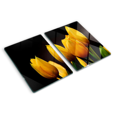 Krájecí prkénko skleněné Žluté tulipány na černém pozadí