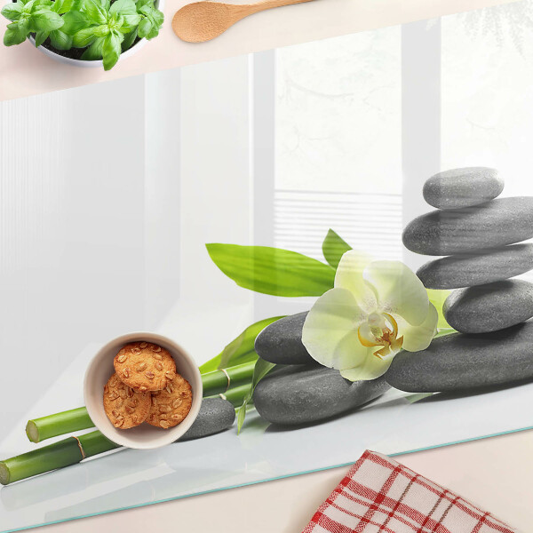 Skleněná krájecí deska Orchidej a lázeňské kameny