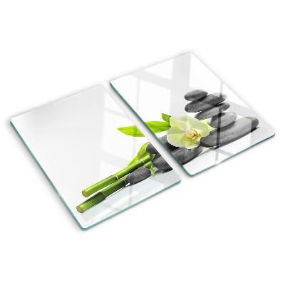 Skleněná krájecí deska Orchidej a lázeňské kameny