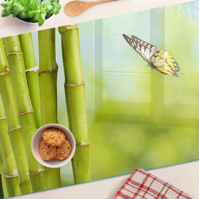 Skleněná krájecí deska Bambusový a motýlí design