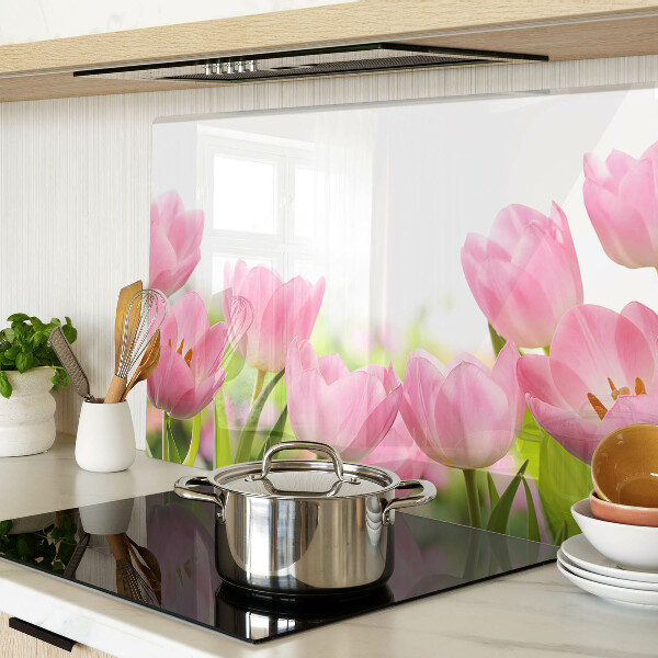 Krájecí prkénko skleněné Růžové tulipány v zahradě