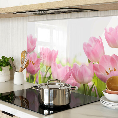 Krájecí prkénko skleněné Růžové tulipány v zahradě