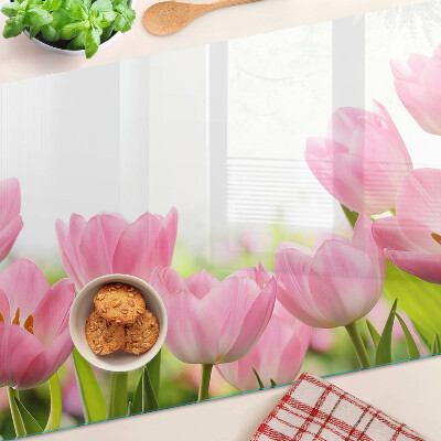 Krájecí prkénko skleněné Růžové tulipány v zahradě