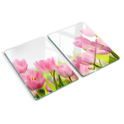 Krájecí prkénko skleněné Růžové tulipány v zahradě