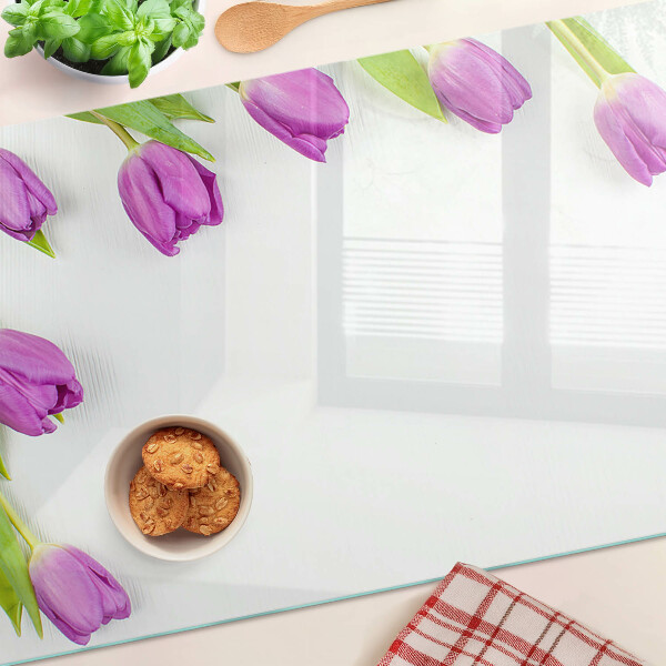 Skleněné krájecí prkénko Tulipány na bílém pozadí