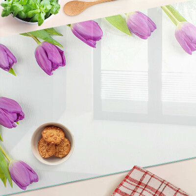 Skleněné krájecí prkénko Tulipány na bílém pozadí