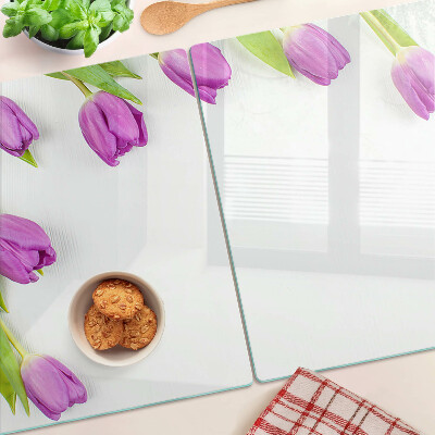 Skleněné krájecí prkénko Tulipány na bílém pozadí